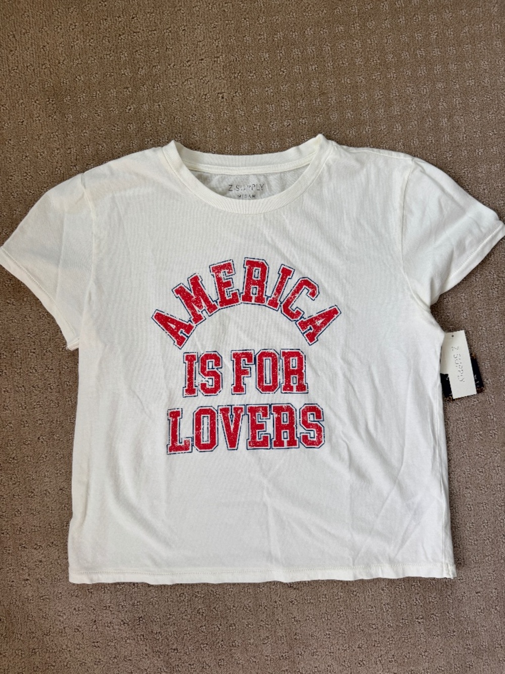 Z Supply 'America Is For Lovers' Cropped T-shirt, white, NWT, size Medium